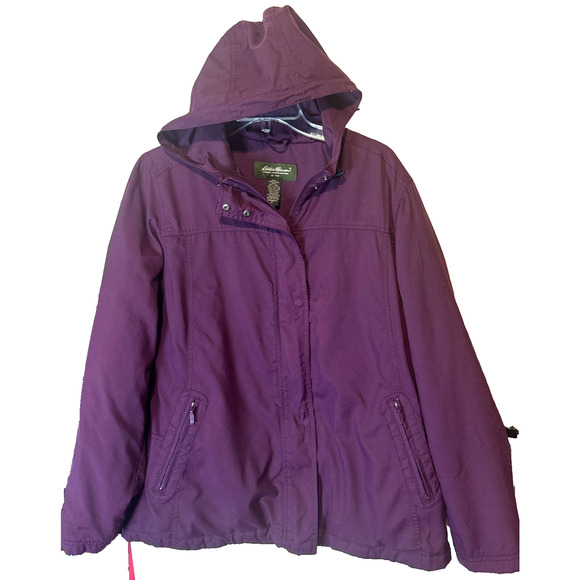 Eddie Bauer Womens XL Burgundy Raincoat Hooded Mid weight Jacket Nylon - Picture 1 of 7